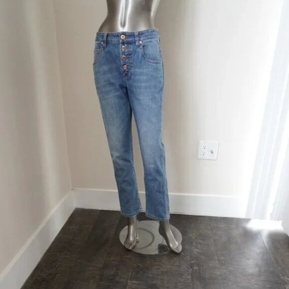 Brunello Cucinelli Monili Jeans Blue Denim Boyish Tapered Leg Waist 32" Size 8 - Picture 2 of 10